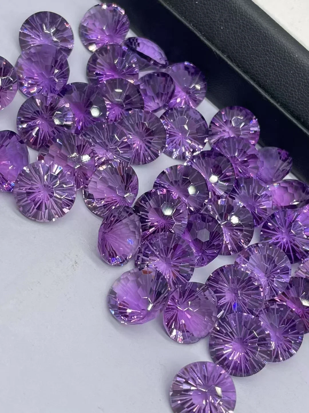 Natural Brazilian Amethyst Round Radial Cut Gemstone Firework Pattern Loose Stones for DIY Jewelry Making Ring Earring Necklace