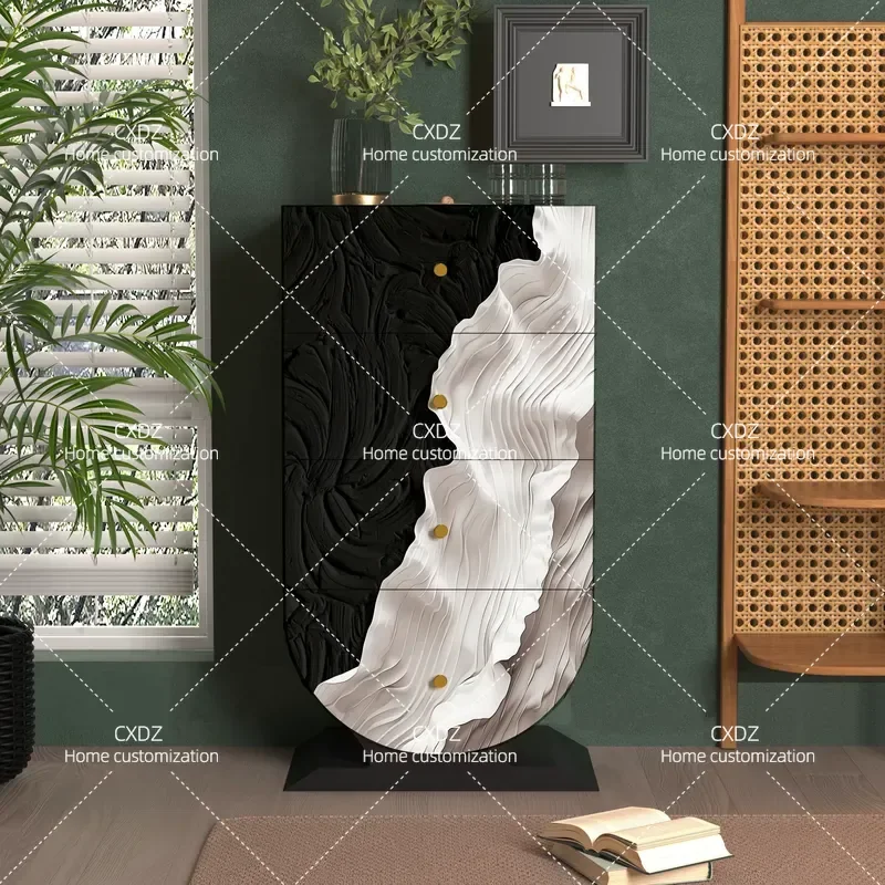Chinese Modern Painted Solid Wood Four Bucket Cabinet Entrance Vertical Storage Locker for Living Room Homestay Wall Mounted