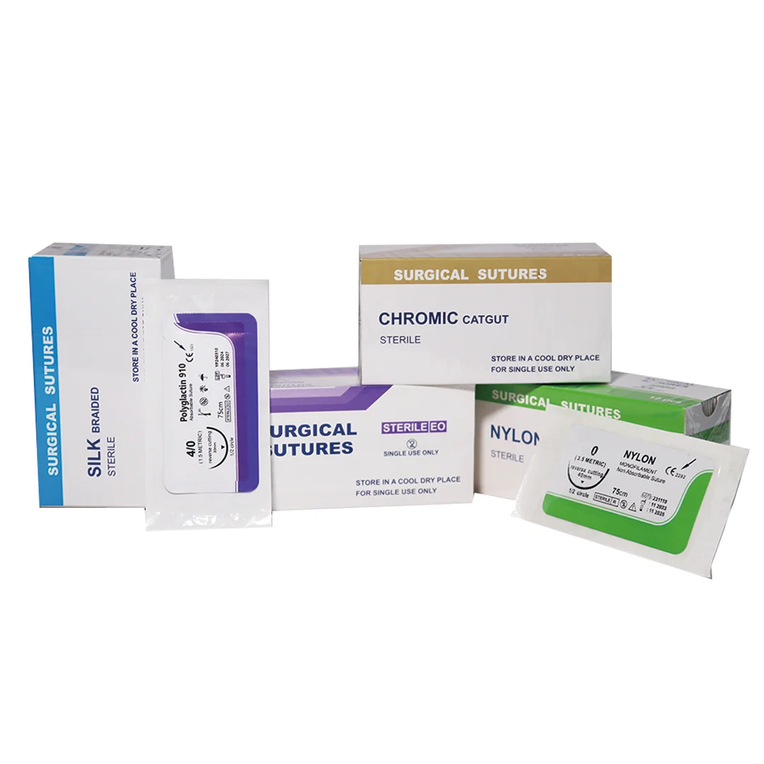 12pcs 75cm Disposable PGA Nylon Veterinary Suture Absorbable Surgical Suture with Needle for Medical And Surgical Needs