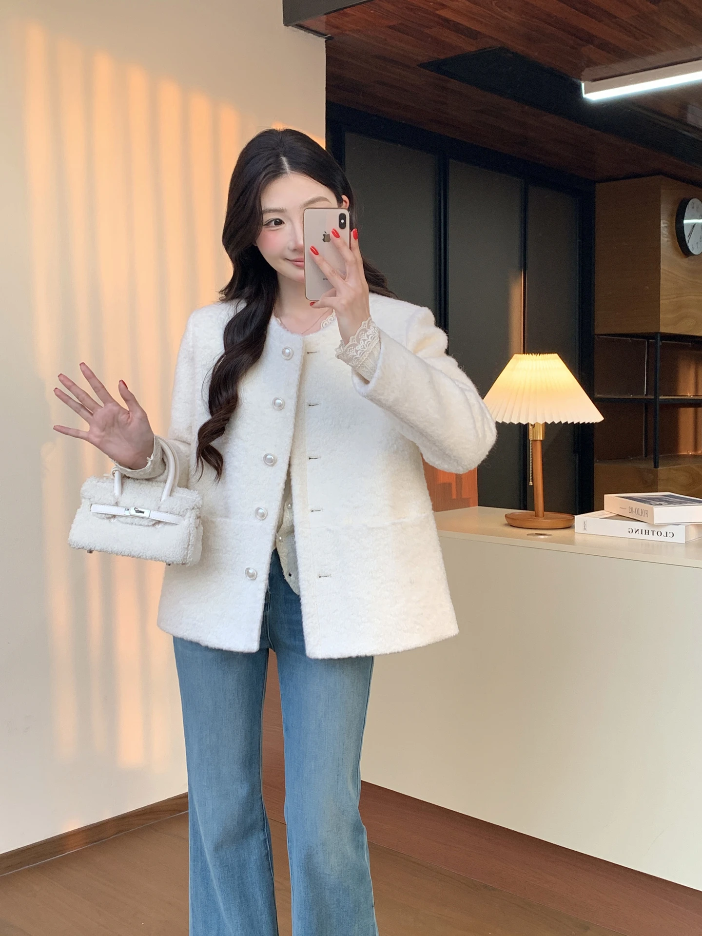 

White Woolen Jaet Women's 90 White Du down Korean Sle Loose Fit Winter Coat Warm Thiened Long Sve round Ne