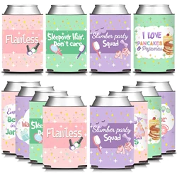 12PCS, Pajamas Theme Party Can Cooler Sleeves Party Favor Gifts- Girl Sleepover Slumber Spa Party Beverage Drink Can Cover Drink