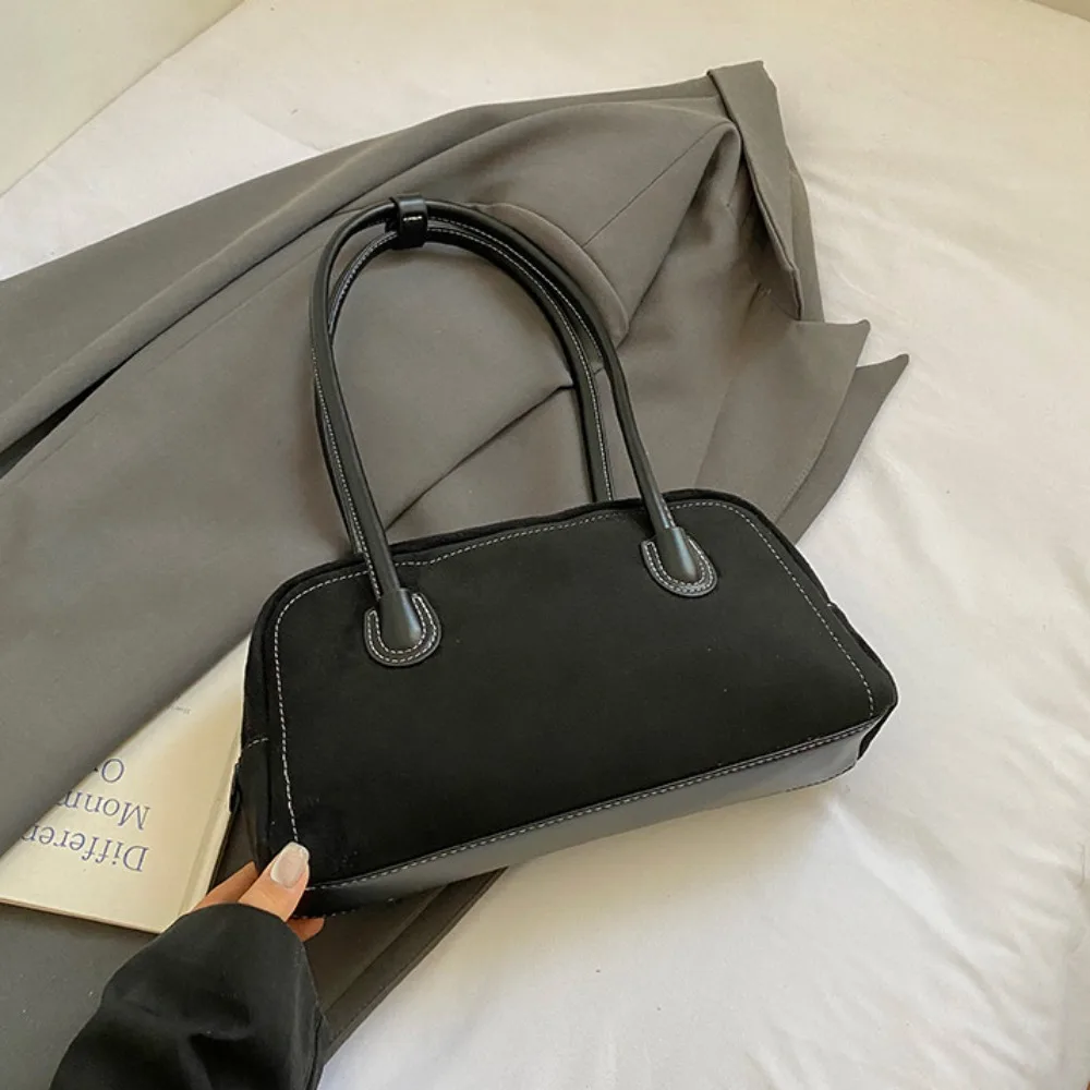 

Fashion French Style Pu Bowling Bag Suede Elegant Boston Shoulder Bag Large Capacity PU Leather Women Handbags Underarm Bag