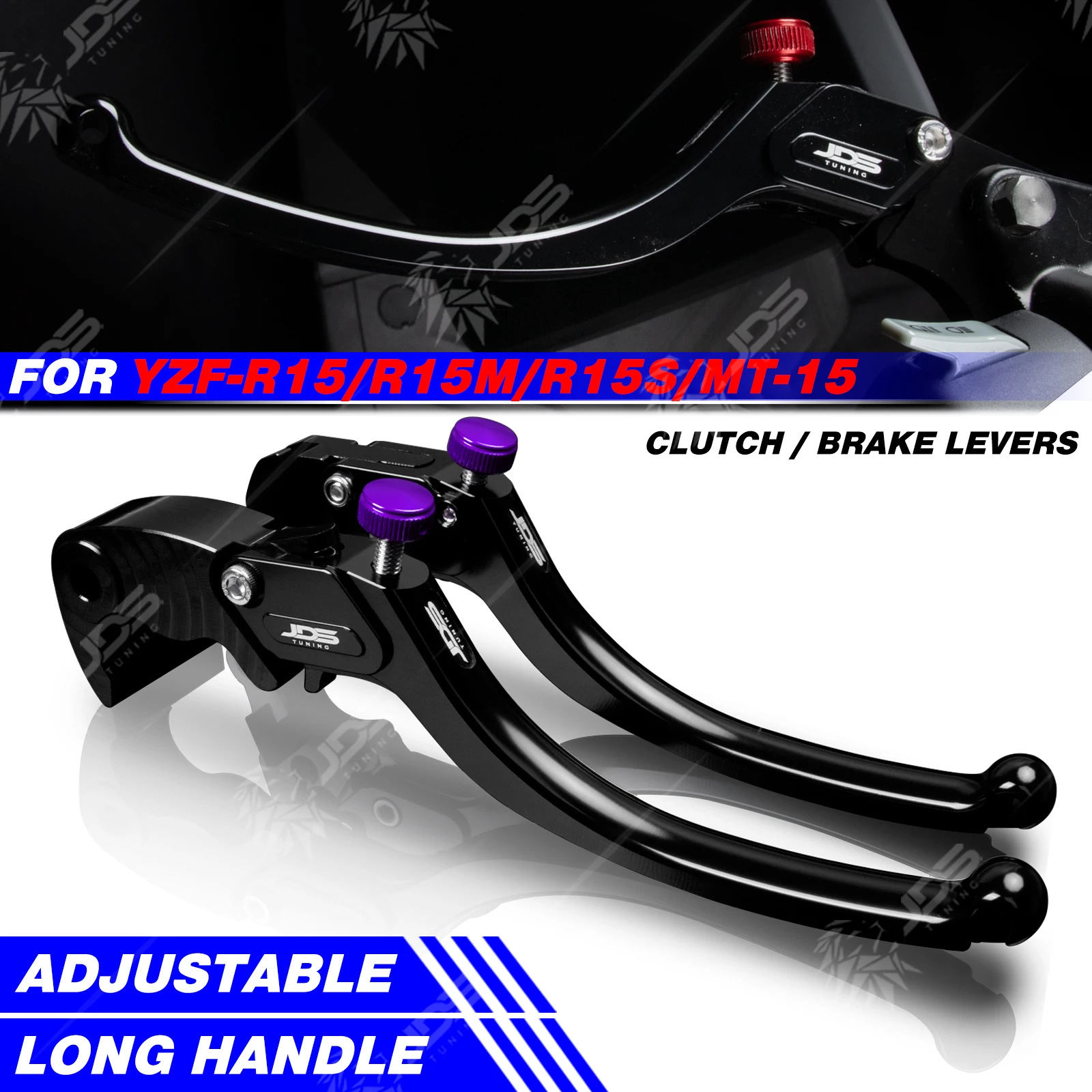 

JDSTUNING For Yamaha YZF-R15/R15M/R15S/MT-15/MT15 Clutch Lever Brake Lever Set Long Handle Levers Motorcycle Accessories Parts