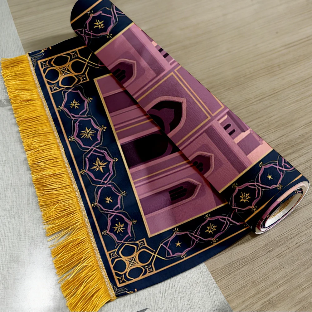 Hot Sale Polyester Muslim Prayer Rug, Portable Non-Slip Islamic Salah Mat, Soft Foldable Worship Carpet for Home Travel Ramadan