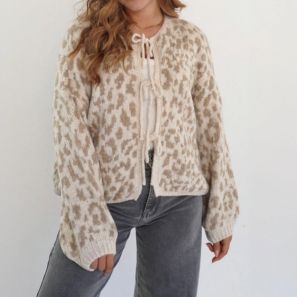 

Кардиган с длинным рукавом и круглым вырезом, осенне-зимняя одежда, украшение на пуговицах, свободный крой, женский трикотаж с открытой передней частью