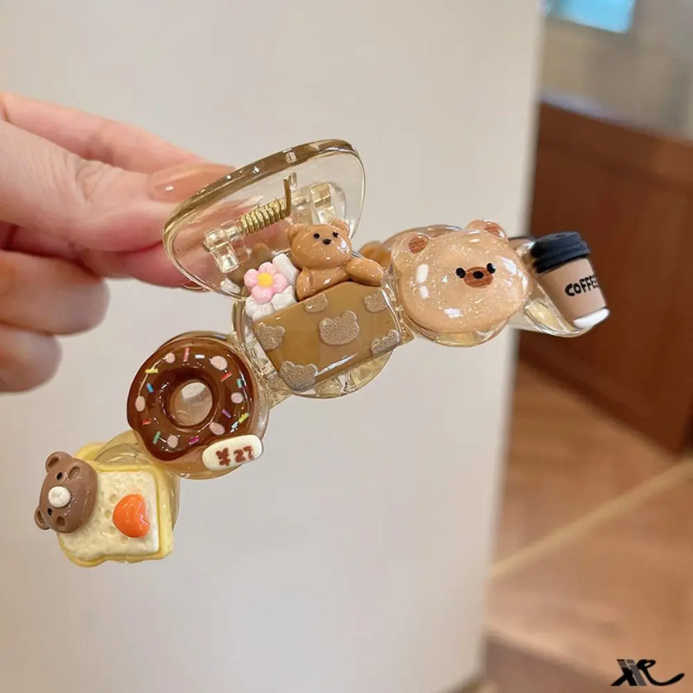 Garra bonito do cabelo do biscoito dos desenhos animados para meninas, headwear plástico do urso, grampo doce do tubarão do temperamento, estilo coreano