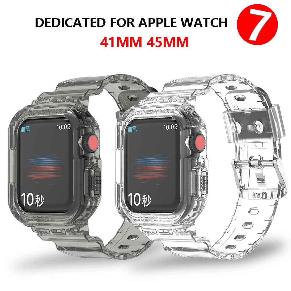 Transparent Glacier Strap+Case for Apple Watch 7 Band Series 41MM 45MM Silicone Bracelets for IWatch 7 Clear Sports Watchband