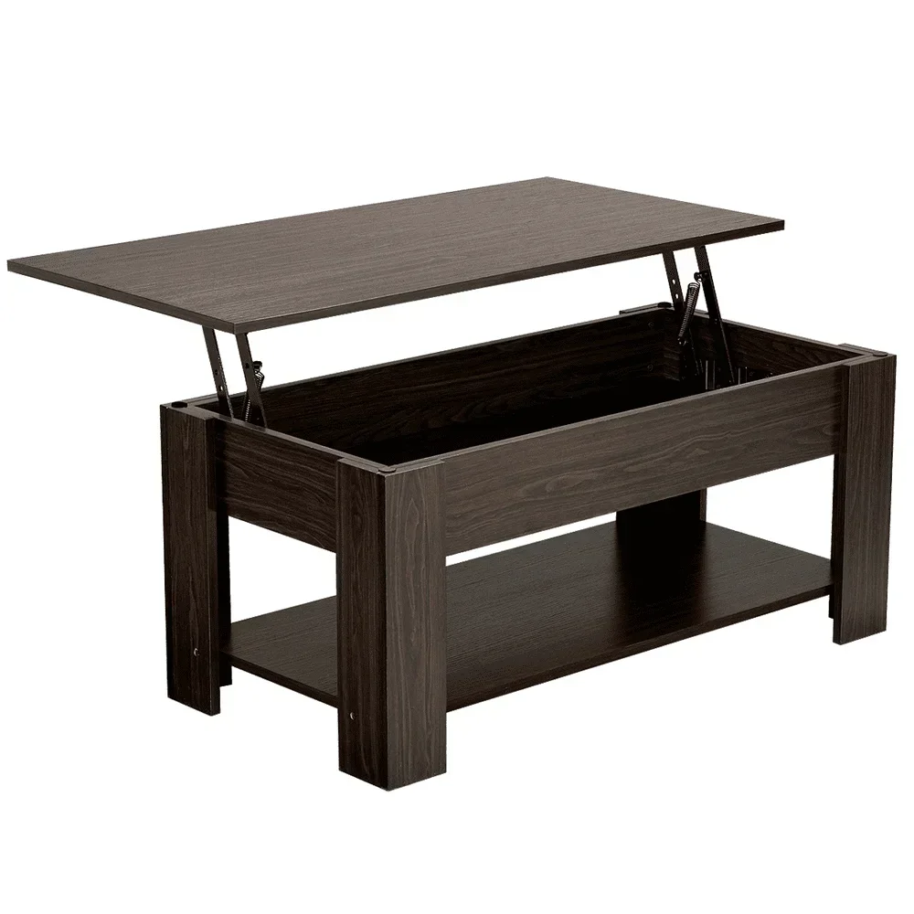 Mesa de centro moderna con tapa elevable de madera de 38,6" con estante para salón, color espresso