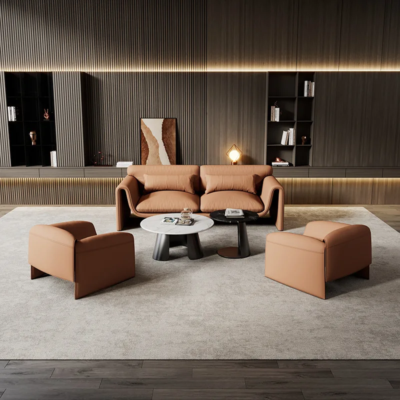 GEDO High-End Living Room Leather Sofa Set Modern Art Style Simple Luxury for Hotel Lobby Exhibition Hall Irregular Shape