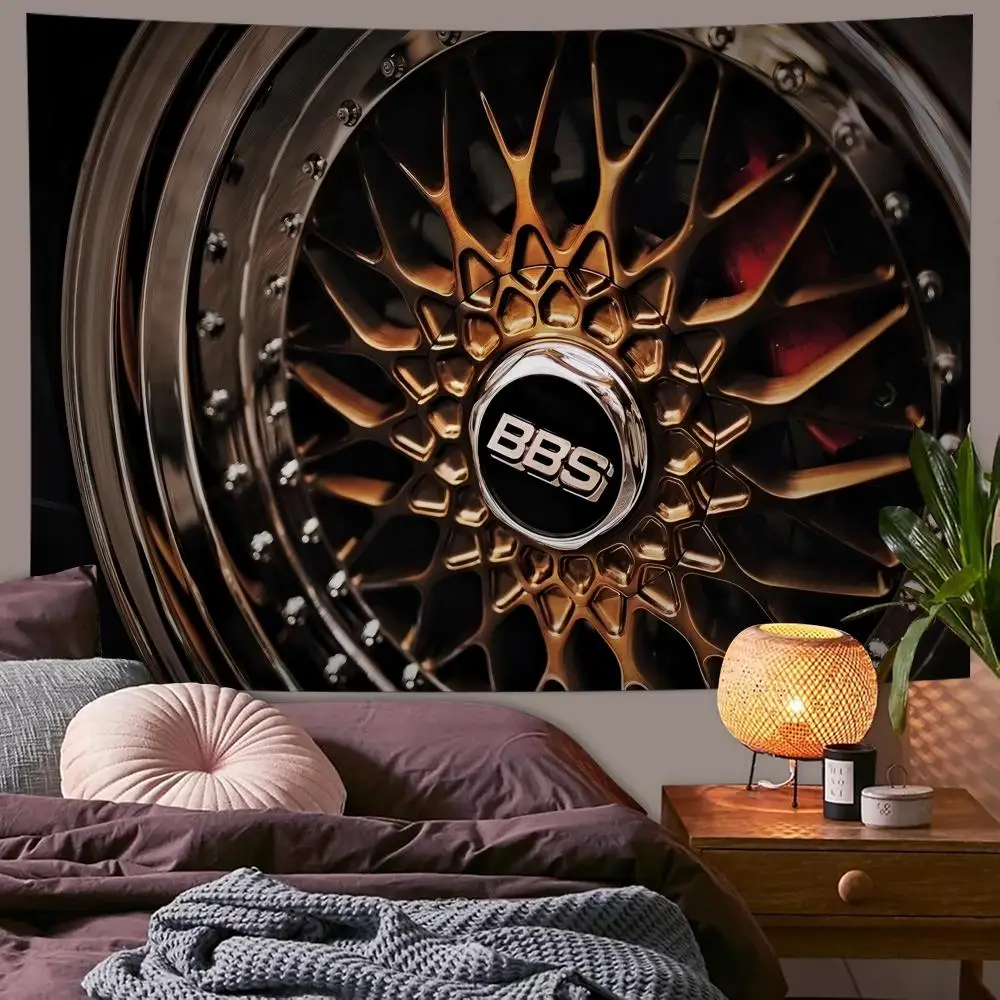 B-BBS tyre logo cool Tapestry Custom Living Bedroom Party Dormitory interior Wall bohemian Decoration Attached clip