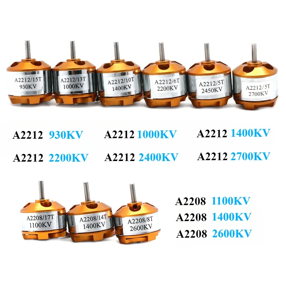 A2212 A2208 Бесщеточный двигатель 930KV 1000KV 1400KV 2200KV 2700KV для радиоуправляемого самолета Мультикоптер Бесщеточный двигатель Outrunner