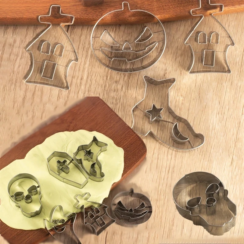 Halloween Cookie Cutters Stainless Steel Baking Molds Skull Pumpkin Ghost Coffin Fondant Biscuit Cake Decorating Tools