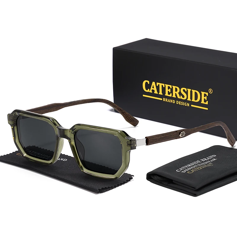 CATERSIDE Occhiali da sole polarizzati da uomo Design poligonale retrò Decorazione in metallo Occhiali da sole Occhiali da viaggio per feste da donna alla moda