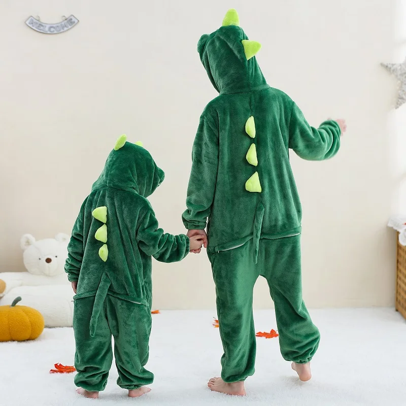 MICHLEY Dinosaur Flannel Pajamas Child Sleepwear Jumpsuit Onesies Animal Cartoon Clothes Winter Halloween For Boys Girls Family