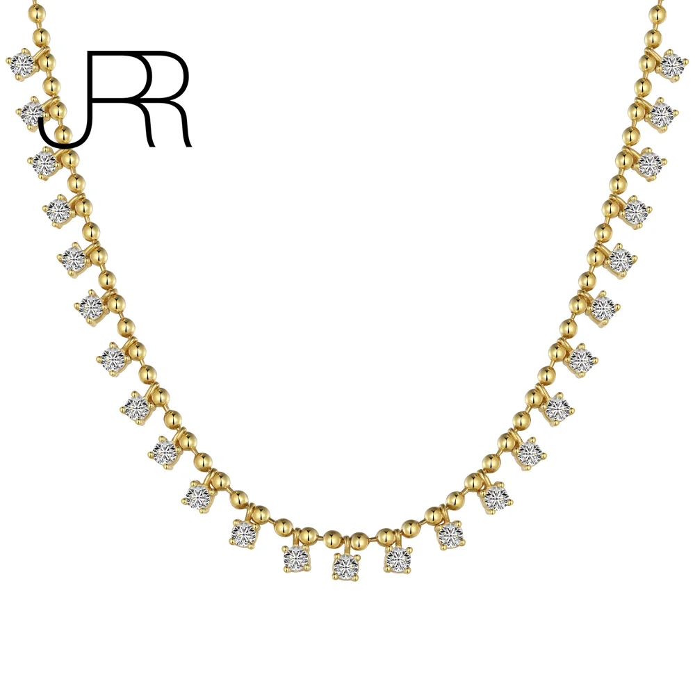 

JRR New Arrival Origin 925 Sterling Silver Round Queen Luxury GoldDiamond Gemstone Necklace for Women Fine Jewelry Free Shipping