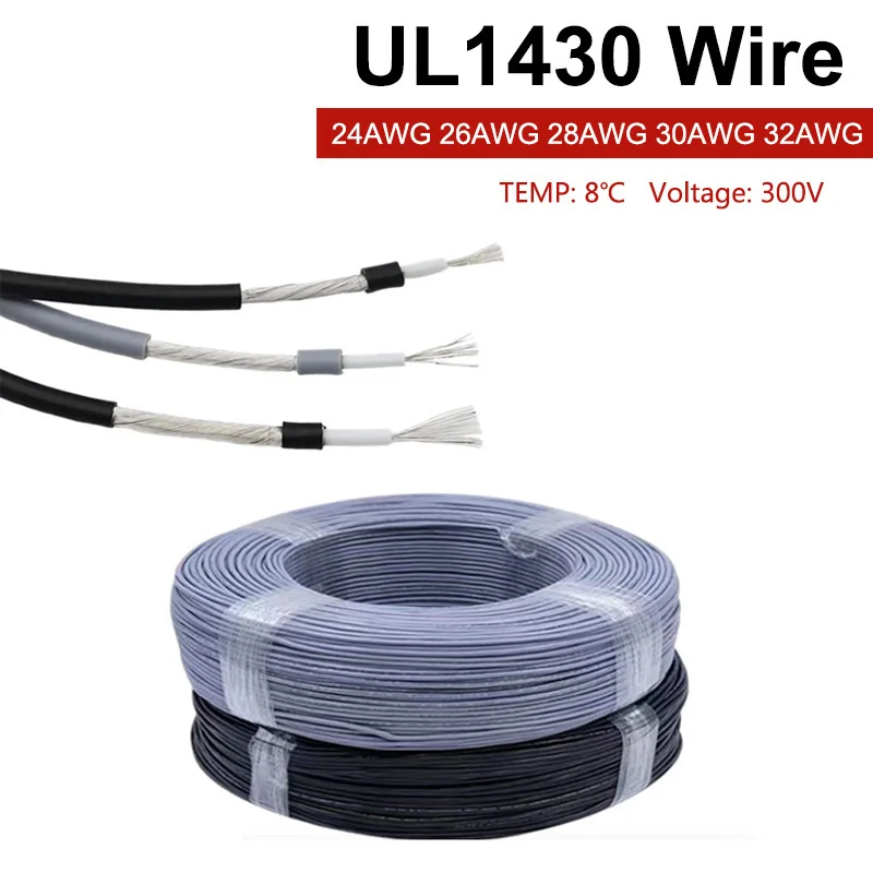 1 м, 32AWG, 30AWG, 28AWG, 26AWG, 24AWG, UL1430, экранированный провод, ПВХ сигнальный кабель, hpanel, аудио, одножильный, электронный провод, черный/серый