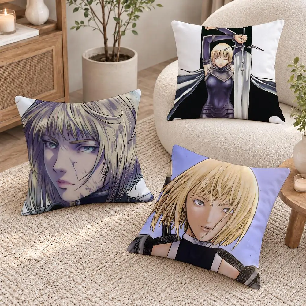 Dark Anime Claymore Cushion Cover Washable Short Plush Pillowcase, Wrinkle Resistant Cushion Cover for Bedroom Decor Gift