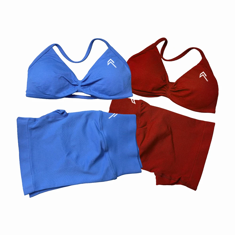 جديد 2 قطعة المرأة اليوغا مجموعة سلس تأثير السراويل الرياضية المرأة 2025 جديد عالية الخصر الورك رفع سليم ملابس اللياقة البدنية #4