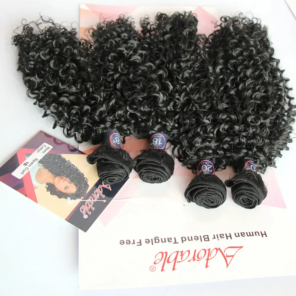 Adorable Natural Color Water Wave Hair Extensions For Black Woman,Small Kinky Curly Synthetic Hair Bundle Spain Curl 4pcs 18\