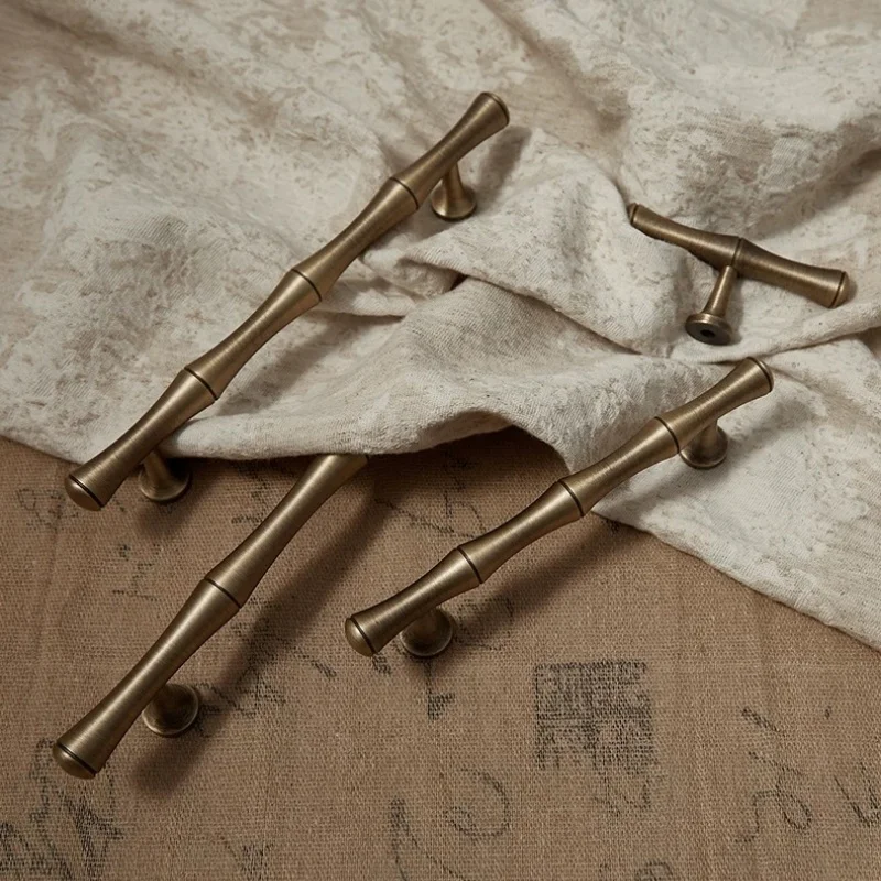 Solid Brass Bamboo Shape Cabinet Door Handles For Kitchen Accessories Wardrobe Closet Door Pulls Drawer Knobs Furniture Handles