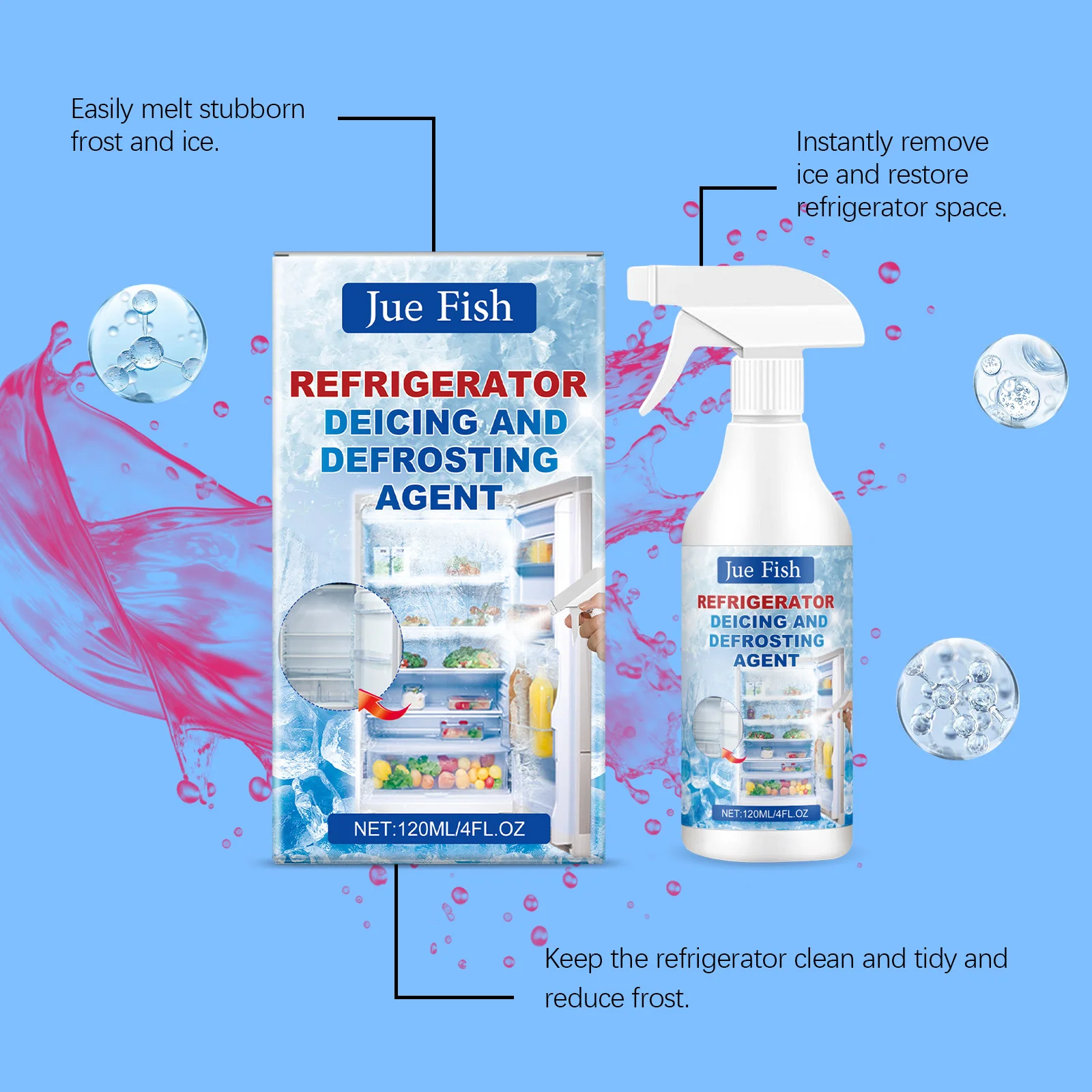 120ML Refrigerator Deicing Agents Easily Melt Stubborn Frost Restore Space Eliminate Bad Odor Mild Refrigerator Defrosting Spray