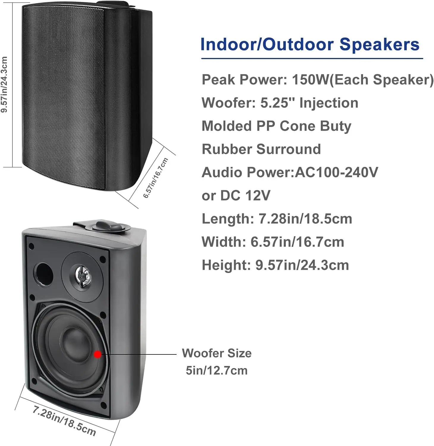 Herdio 5.25 Inches Indoor Outdoor Bluetooth Speakers Waterproof  300Watts Wired Wall Mount System For Patio Garage Deck Backyard