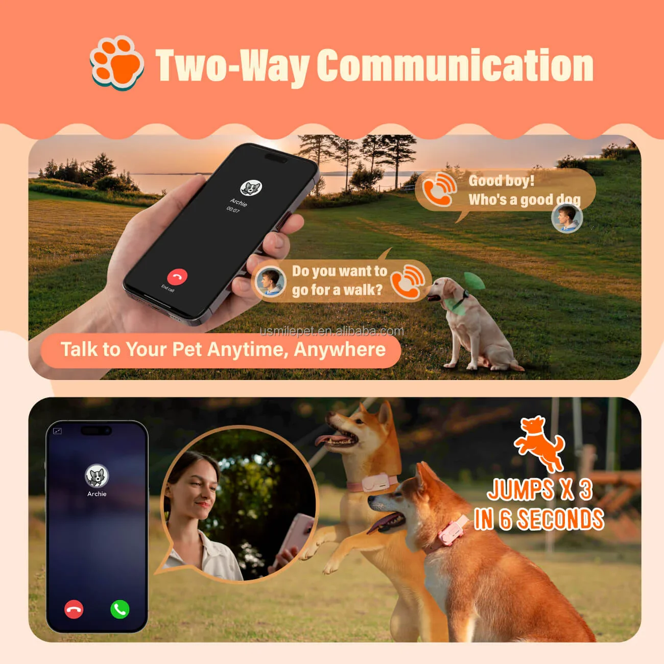 Pet Phone for Dogs & Cats with GPS Tracker Play Music Two-Way Calls AI Health Alerts IP67 Waterproof Plastic Material