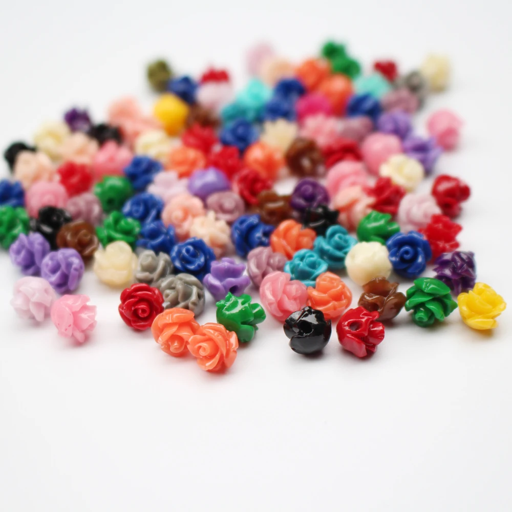 50 sztuk/partia 6mm sztuczne koraliki koralowe Cabochon róża wielokolorowy modny koralik czerwony Mix do tworzenia biżuterii bransoletka DIY akcesoria