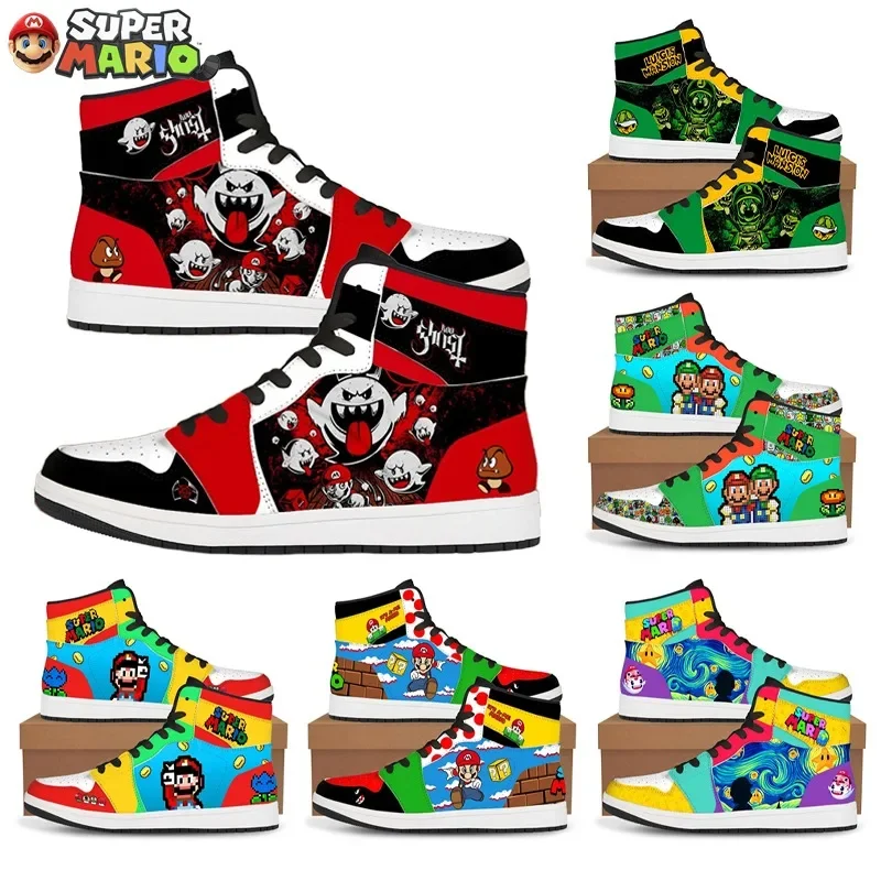 

Высокие кроссовки из искусственной кожи в стиле аниме Super Mario Bros для мужчин и женщин, кожаная повседневная обувь, модные уличные спортивные кроссовки с героями мультфильмов, подарки