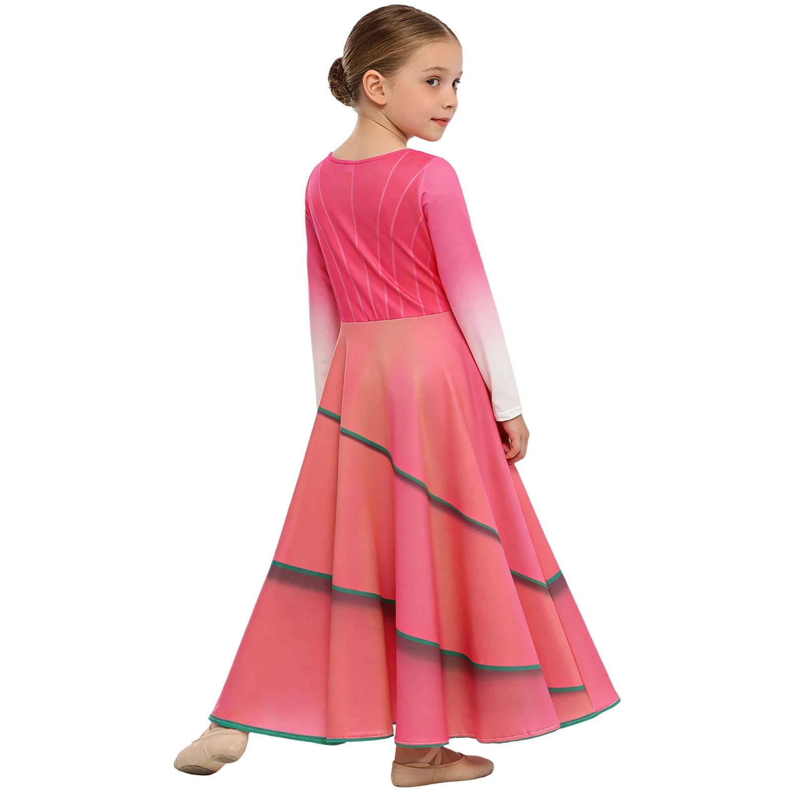 キッズガールズマジックウィッチコスプレ衣装ラウンドネック長袖プリントドレスハロウィンロールプレイパーティーステージパフォーマンス用