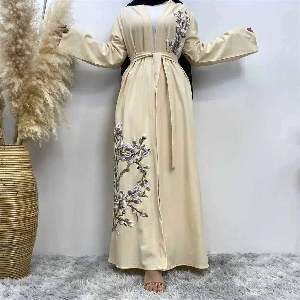 

Eid Ramadan Embroidery Abaya Open Cardigan Maxi Dress Muslim Women Turkey Dubai Islamic Kimono Arab Jalabiya Caftan Robe Belted