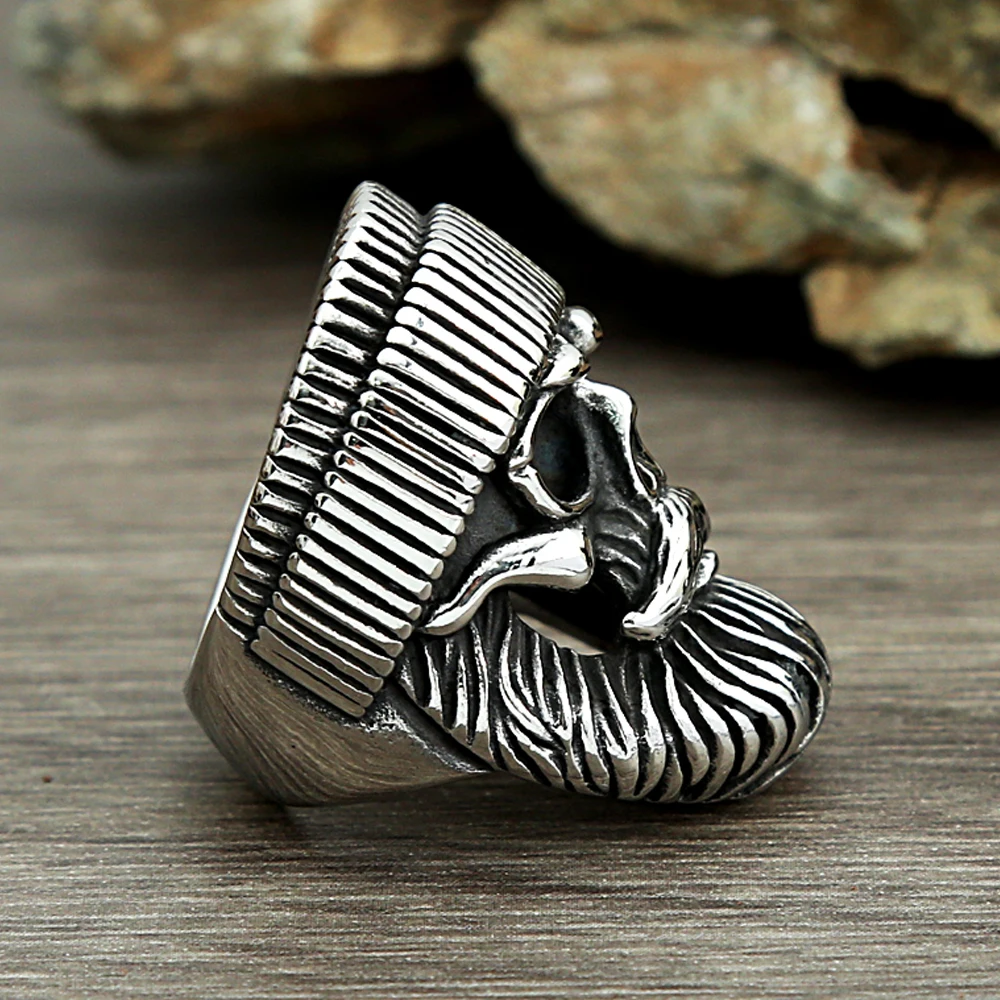 Retro Gothic Hat Big Beard Skull Ring For Men Boys Stainless Steel Punk Street Biker Skull Rings Fashion Jewelry Gift Wholesale