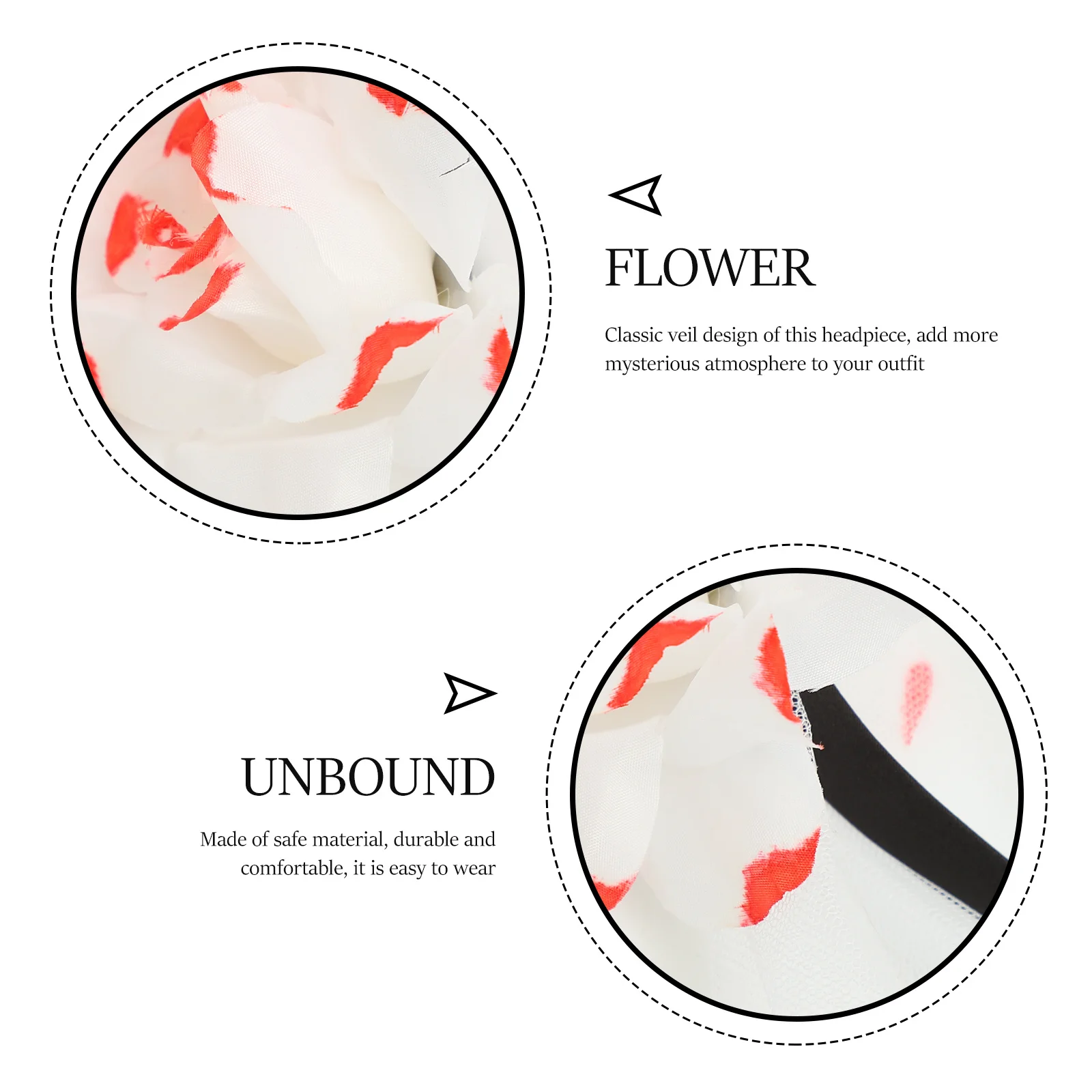 الأحمر الأبيض روز زهرة الحجاب عقال هالوين غطاء الرأس خمر الحجاب الشعر ديكور ليوم الموتى زي حفلة تأثيري #5