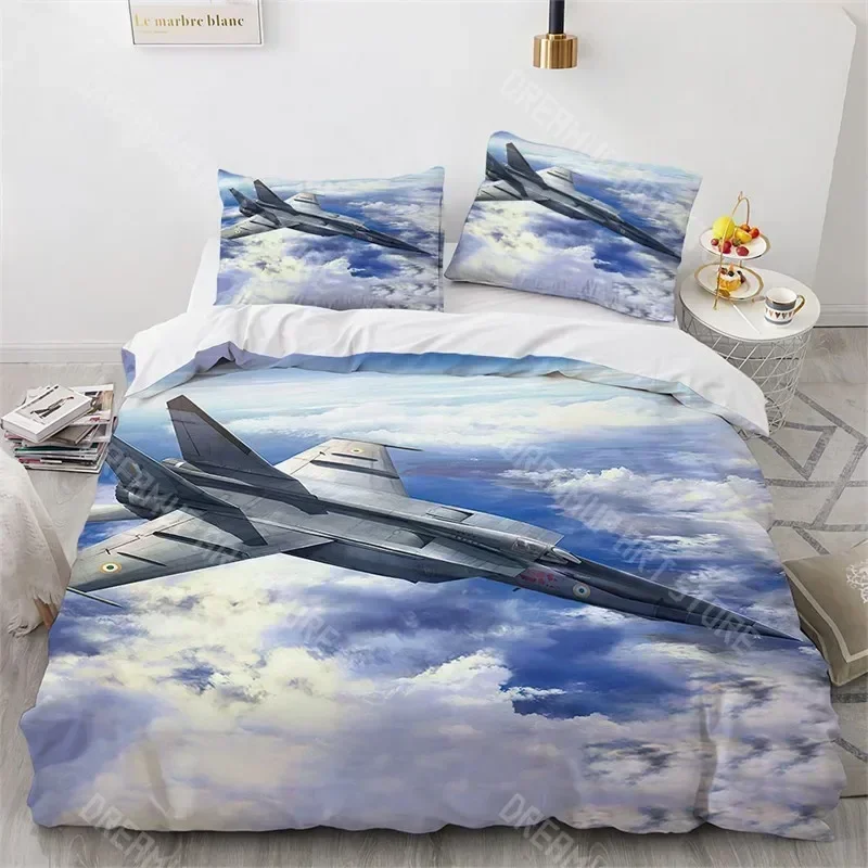 Airplane Duvet Cover King Queen Size Microfiber Flying Plane Bedding Set Aircraft Sky Print Comforter Cover For Kids Boys Girls