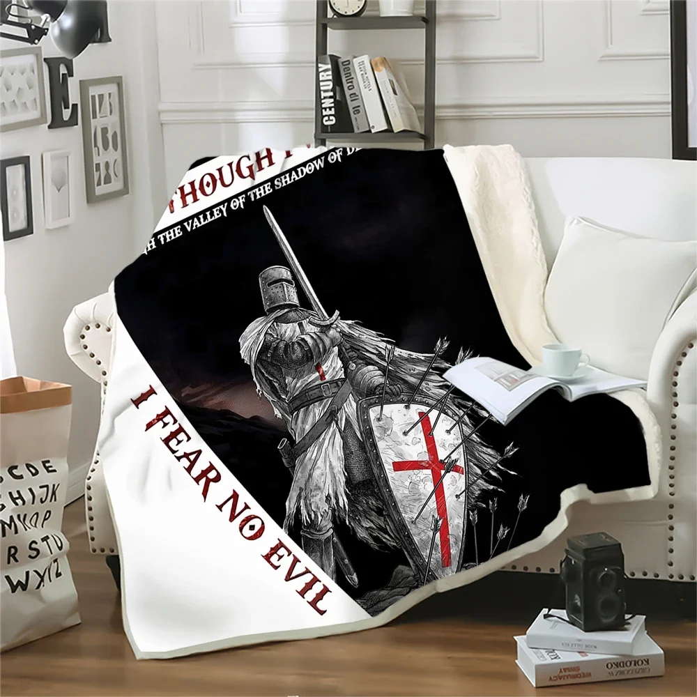 HX Knights Templar Blanket A Warrior Of Christ I Am The Storm 3D Printed Throw Blanket For Beds Double Layer Plush Quilt