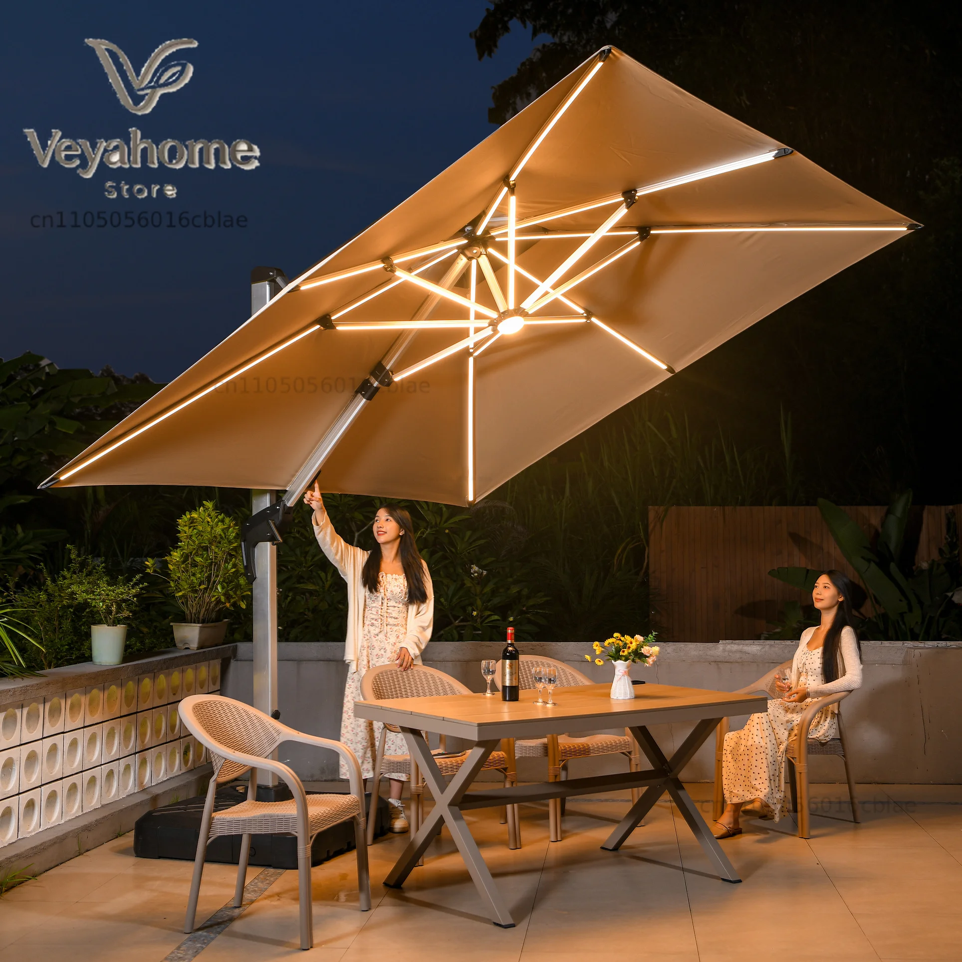 LED Roman Umbrella, Sunshade, Rainproof, Protection,Thickened Material, Aluminum Alloy Columns, Rotatable, Outdoor Umbrella
