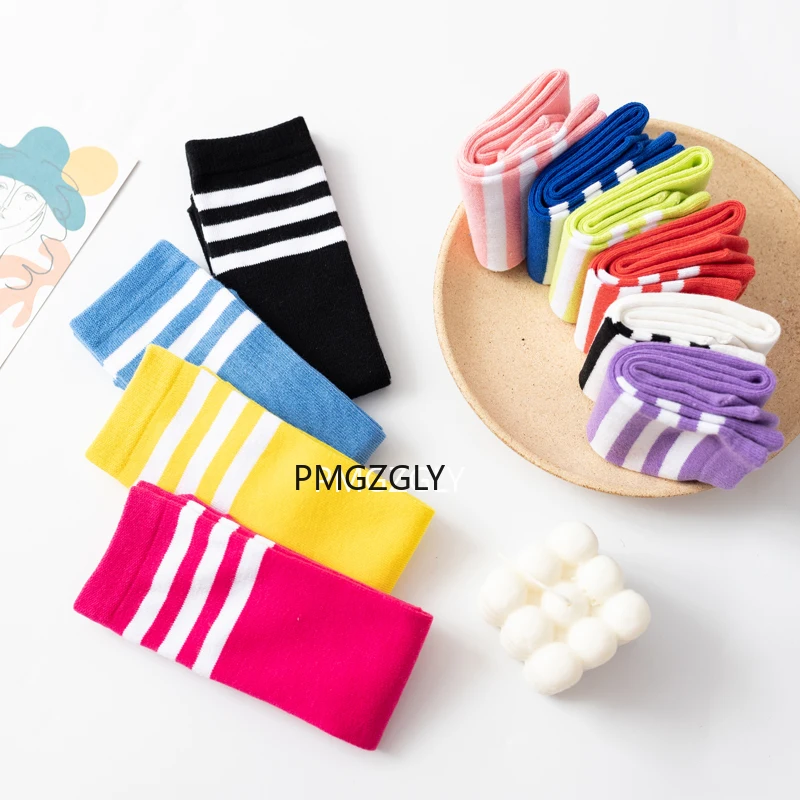 Football Stockings Half High Tube Children's Socks Autumn Girls Middle Tube Pile Stockings Candy Color Classic College Style