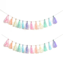 12/24pcs Rainbow Color Tissue Paper Tassel Garland DIY Wall Backdrop Decor for Wedding Pastel Birthday Decor Baby Shower Supply