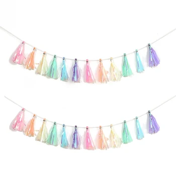 12/24 sztuk kolor tęczy bibułka frędzle Garland DIY ściana tło wystrój na ślub pastelowy wystrój urodzinowy Baby Shower dostaw