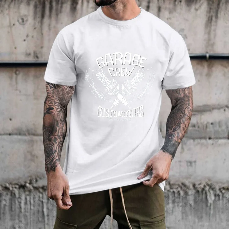 Trendy Mechanical Style GARAGE CREW Heat Transfer White Ink Iron - on Transfer, Personalized Car Culture Pattern, Suitable for
