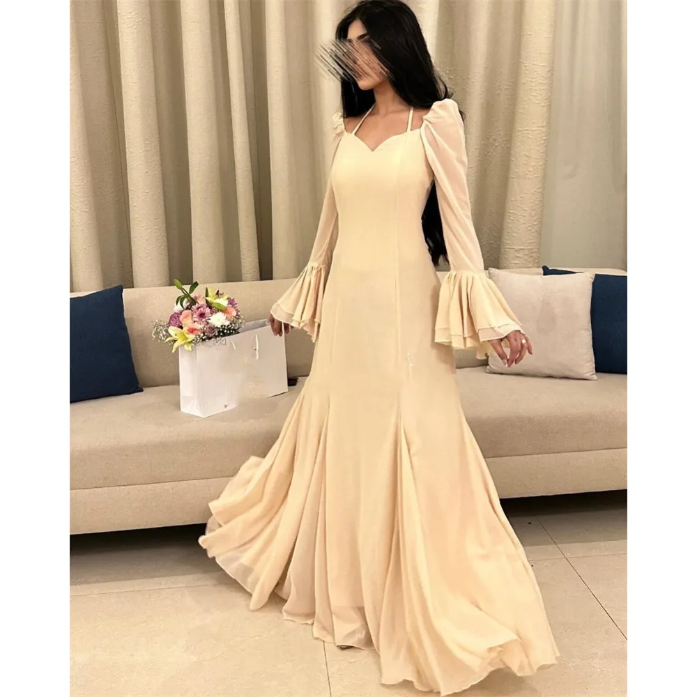 

Jiayigong Sexy Casual Chiffon Draped Pleat Ruffles Formal Evening A-line Halter Bespoke Occasion Gown Long Dresses