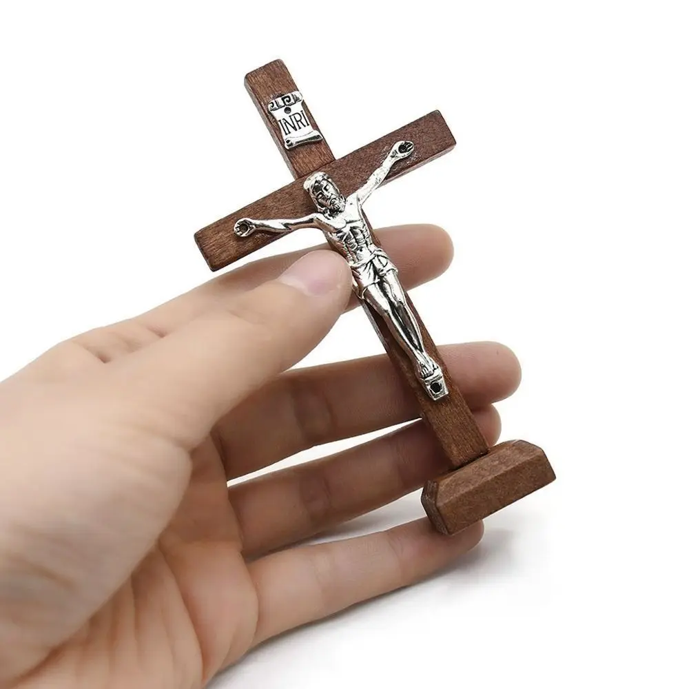 With Stand Wood Crucifix Religious Charm Prayer Catholic Jesus Cross Wooden Catholic Vintage Religious Decoration Church