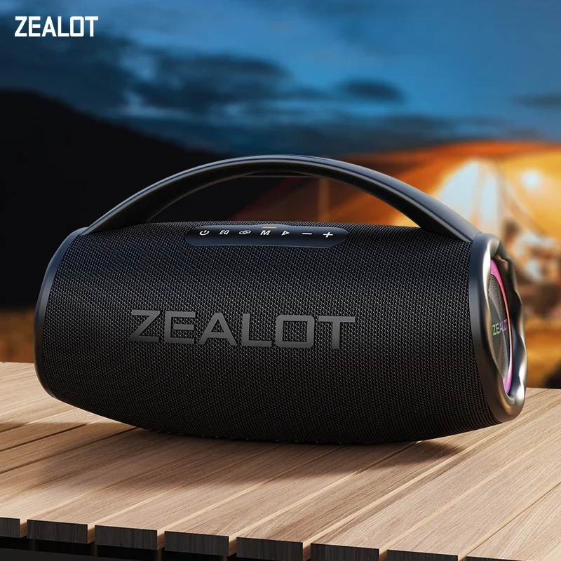 zealot-S97 80 W Hochleistungs-Bluetooth-Lautsprecher, tragbar, RGB, buntes Licht, wasserdicht, kabelloser Subwoofer, 360-Stereo-Surround, TWS FM