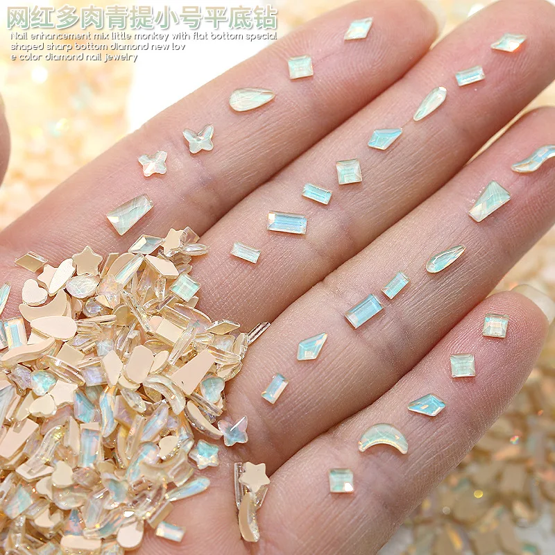 50PCS Super Sparkle Succulent Green Mini Small Flatback Diamonds Various Shapes Nail Art Rhinestones Decorations Manicure Charms