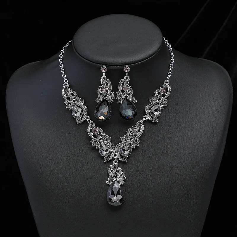 KMVEXO Fashion Multiple Crystal Prom Wedding Jewelry Sets for Women Accessories Peacock Necklace Earrings Bridal Jewelry Sets