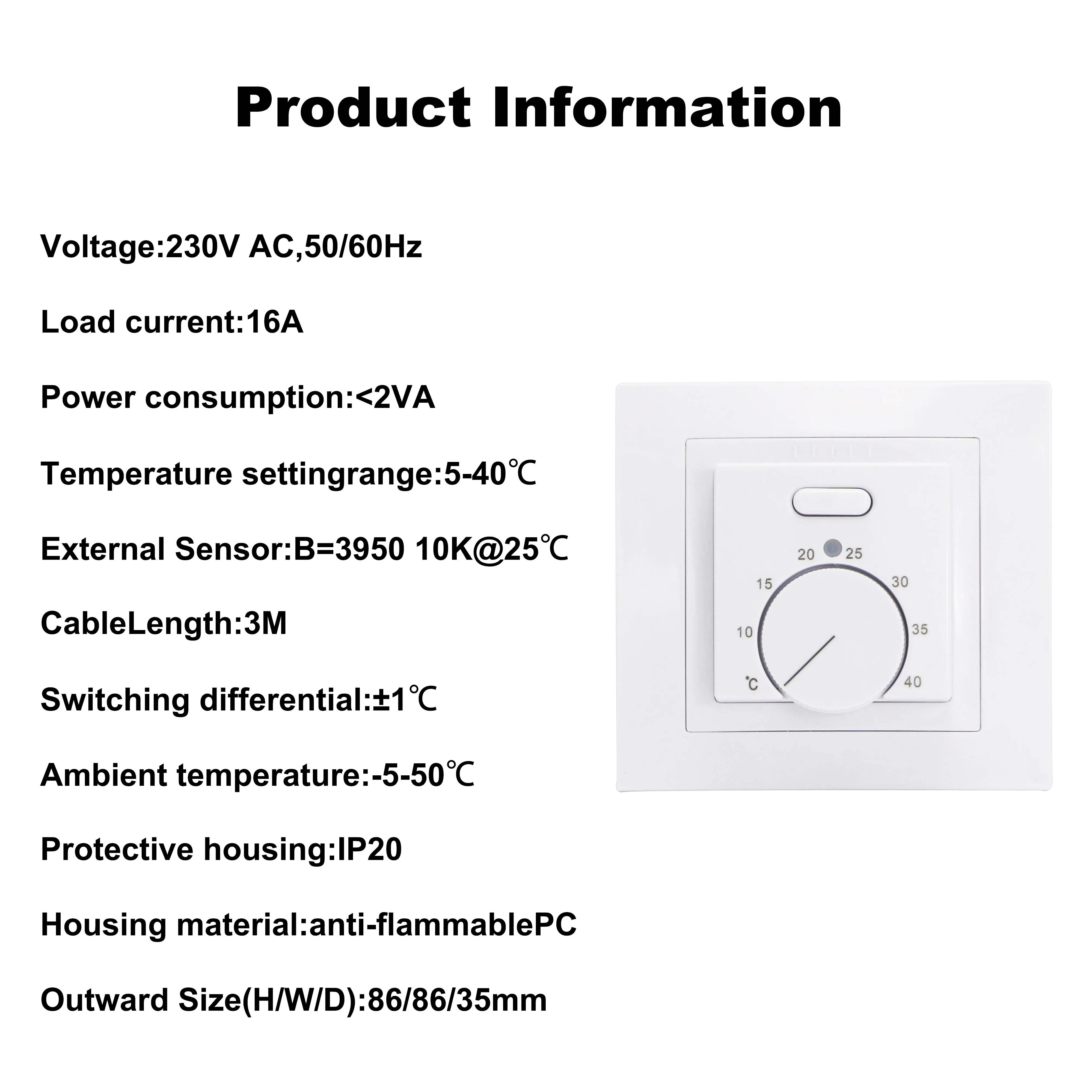 MINCO HEAT Electric MK05 Room Termostat 220V 16A Temperature Controller for Underfloor Heating System