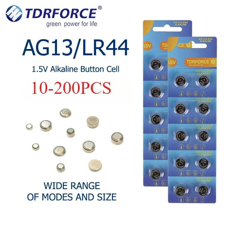 10-200PCS AG13/LR44 Button Batteries 1.5V Alkaline Battery 145mAh Coin Batteries LR1154 for Watches LED Lights Toy