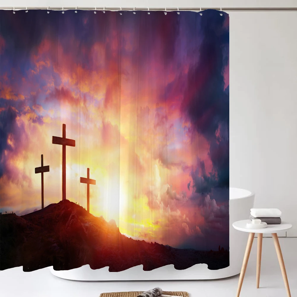 The Cross of Jesus Christ Printed Shower Curtain for Bathroom Art Bath Curtain Polyester Fabric Home Decor Large size Wall Cloth