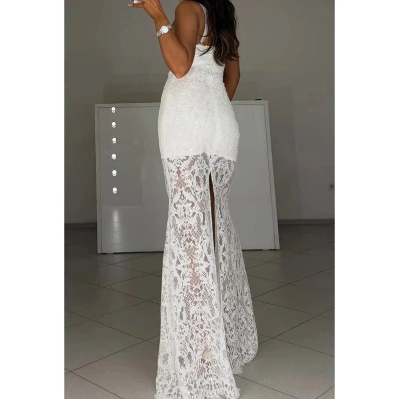 Customized Simple V-Neck Spaghetti Straps Sleeveless Open Back Mermaid Wedding Dresses Full Lace Appliques 2026 New Bridal Gowns