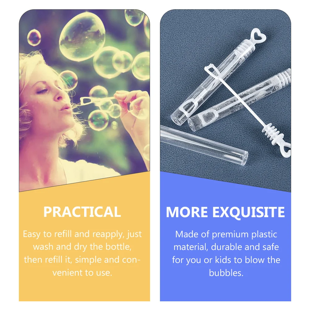 Bacchette a bolle di cuore da 24 pezzi, durevoli, sicure, ricaricabili, portatili, leggere, compatte, ideali per le feste estive all'aperto